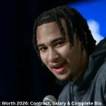 CJ Stroud Net Worth 2026, Houston Texans quarterback C.J. Stroud speaking during an event