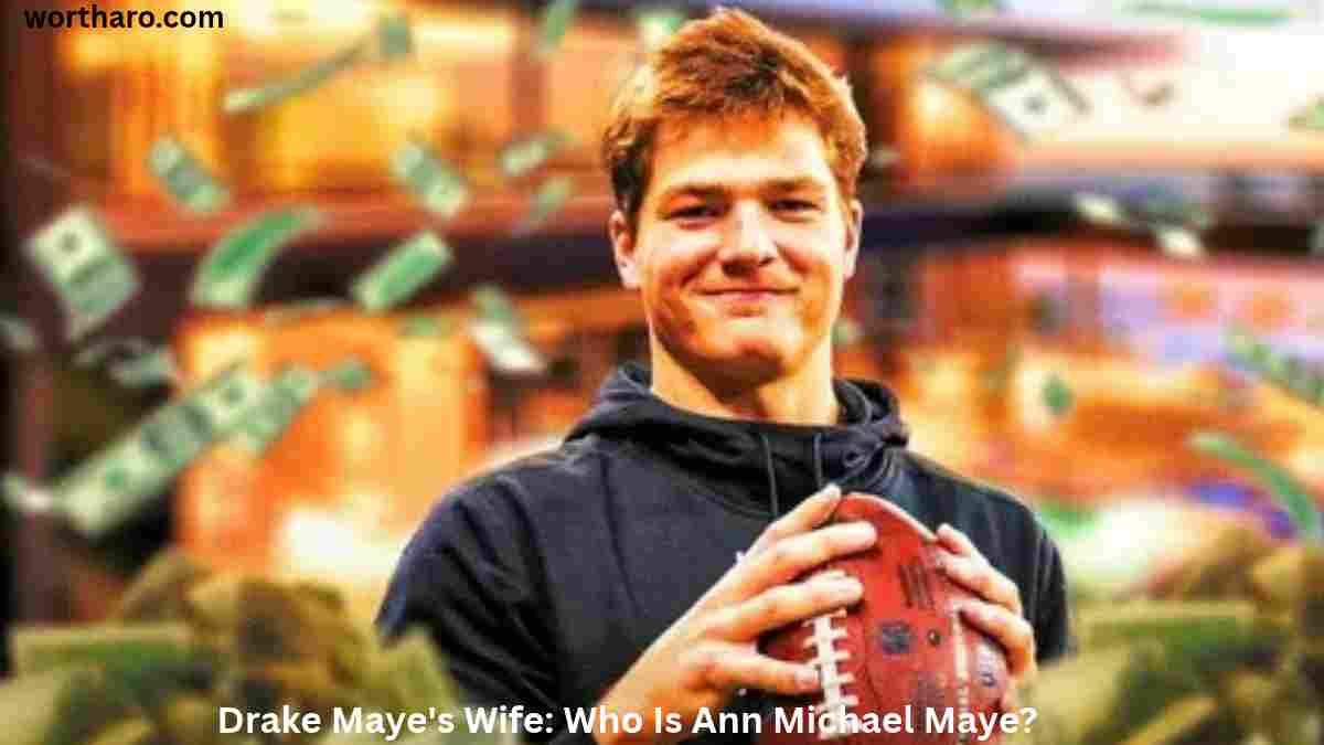 Drake Maye holding a football while discussing Drake Maye’s wife