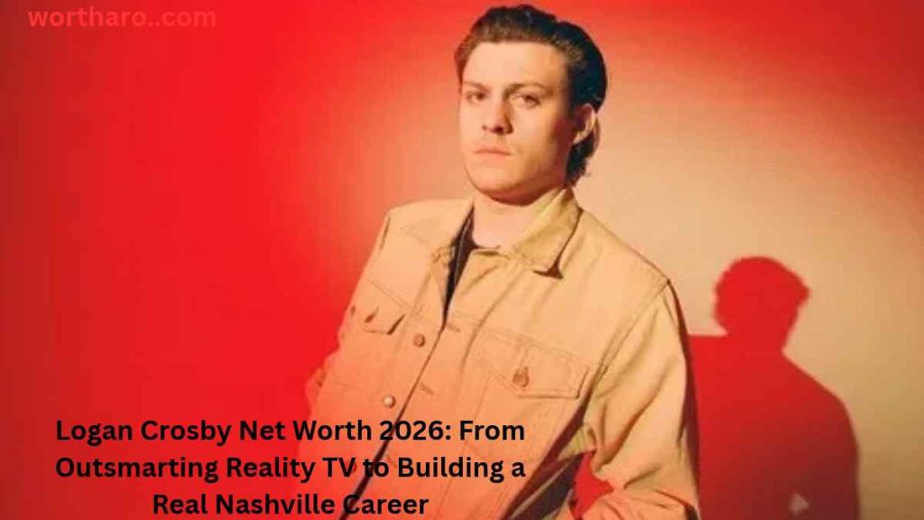Logan Crosby posing against a red backdrop during his Nashville music career, highlighting his rise and Logan Crosby Net Worth.
