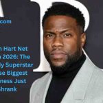 Kevin Hart Net Worth 2026 featuring the comedian in a gray suit at a promotional event.