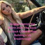 Meghan Patrick Net Worth featured in a vintage car while celebrating her country music success